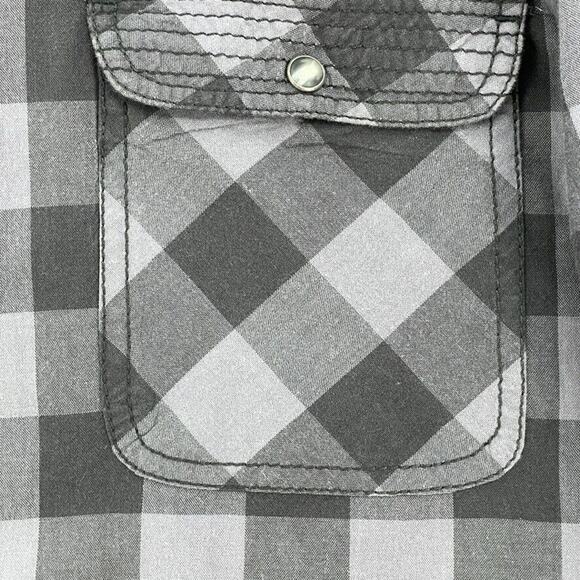 Decree Shirt Mens Large Black Grey Plaid Button Up Roll Tab Sleeve Pockets - Picture 5 of 10